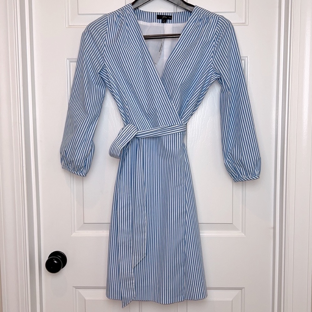 J. Crew Blue and White Striped Wrap Dress